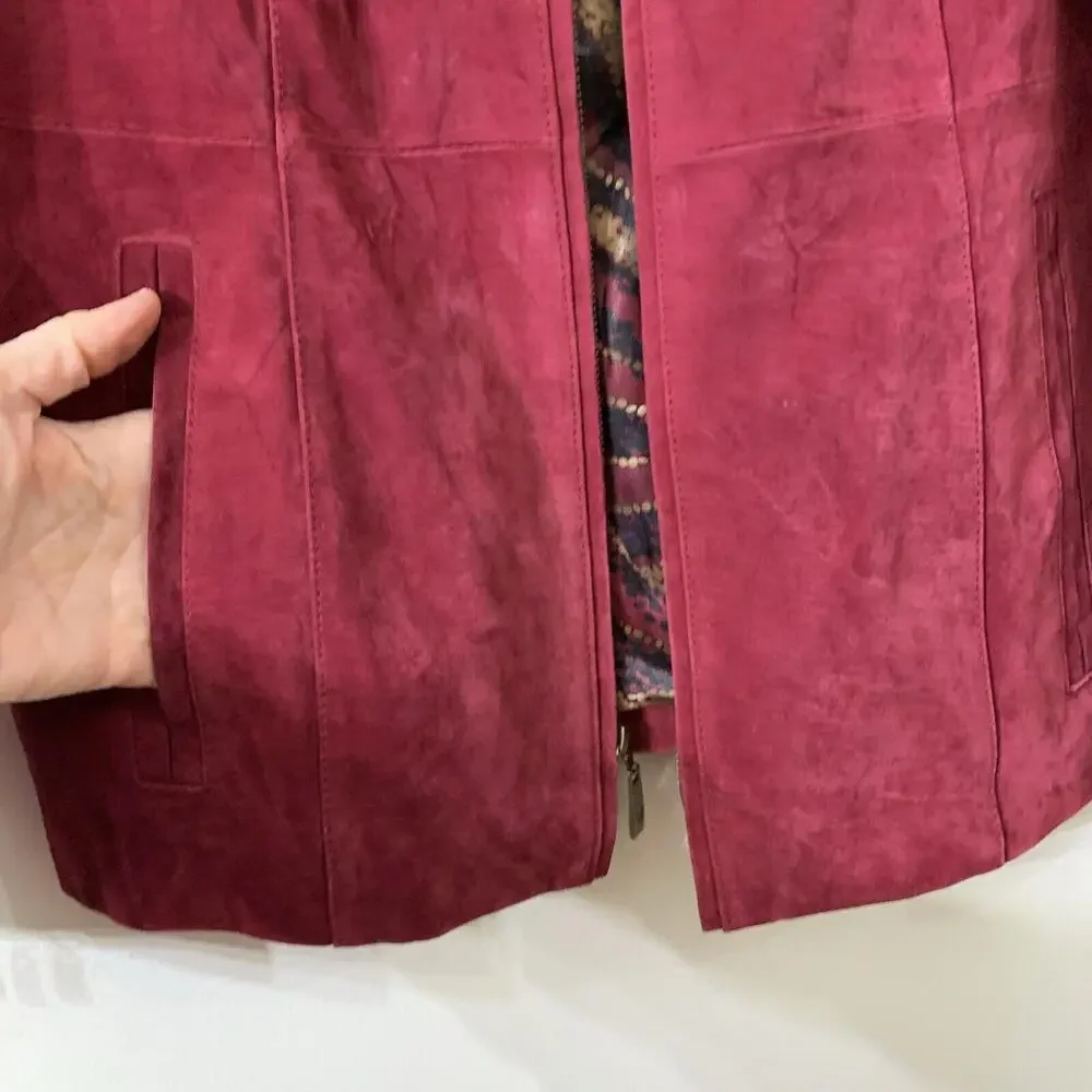 Dennis Basso Womens Sz S Red Suede Genuine Leather Jacket Classy Western Luxury‌ - Picture 6 of 10